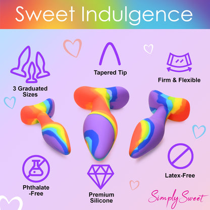 3pc Rainbow Silicone Butt Plug Set