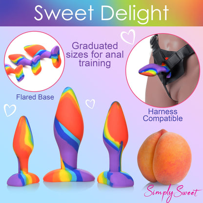 3pc Rainbow Silicone Butt Plug Set