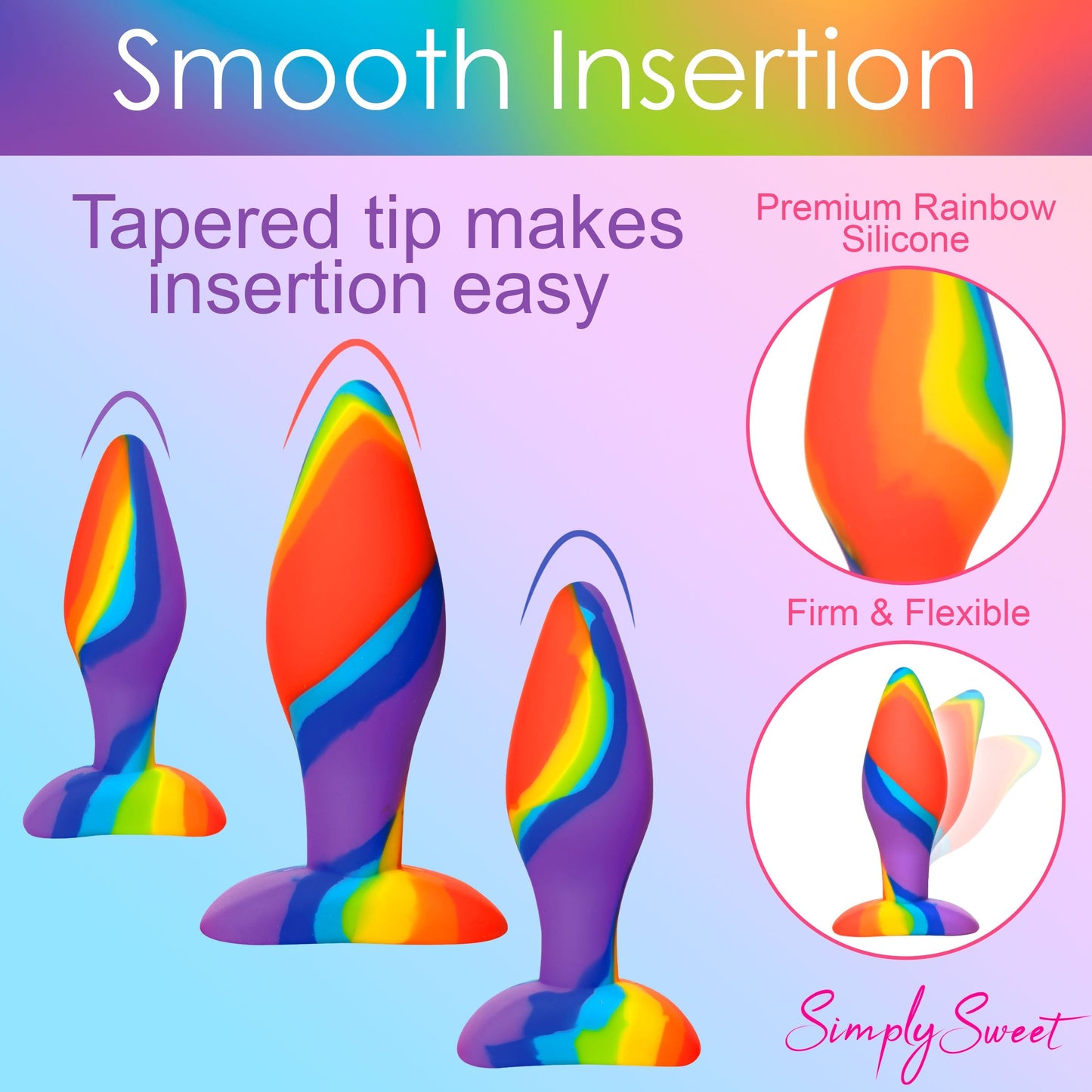 3pc Rainbow Silicone Butt Plug Set