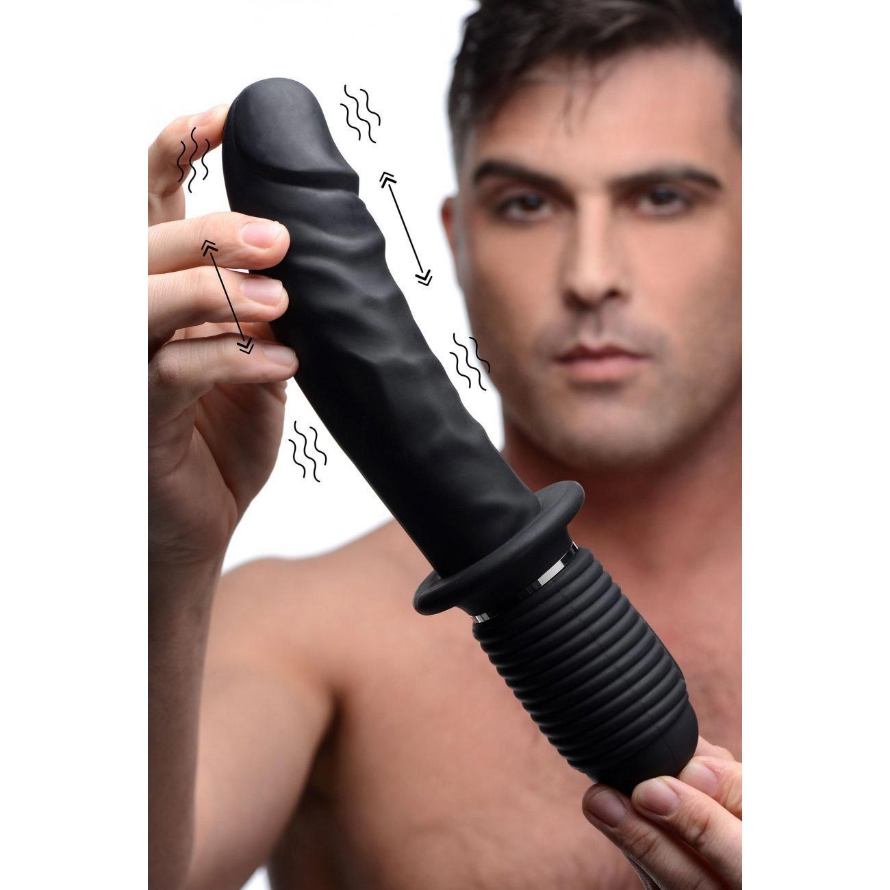 Power Pounder Vibrating and Thrusting Silicone Dildo - Black