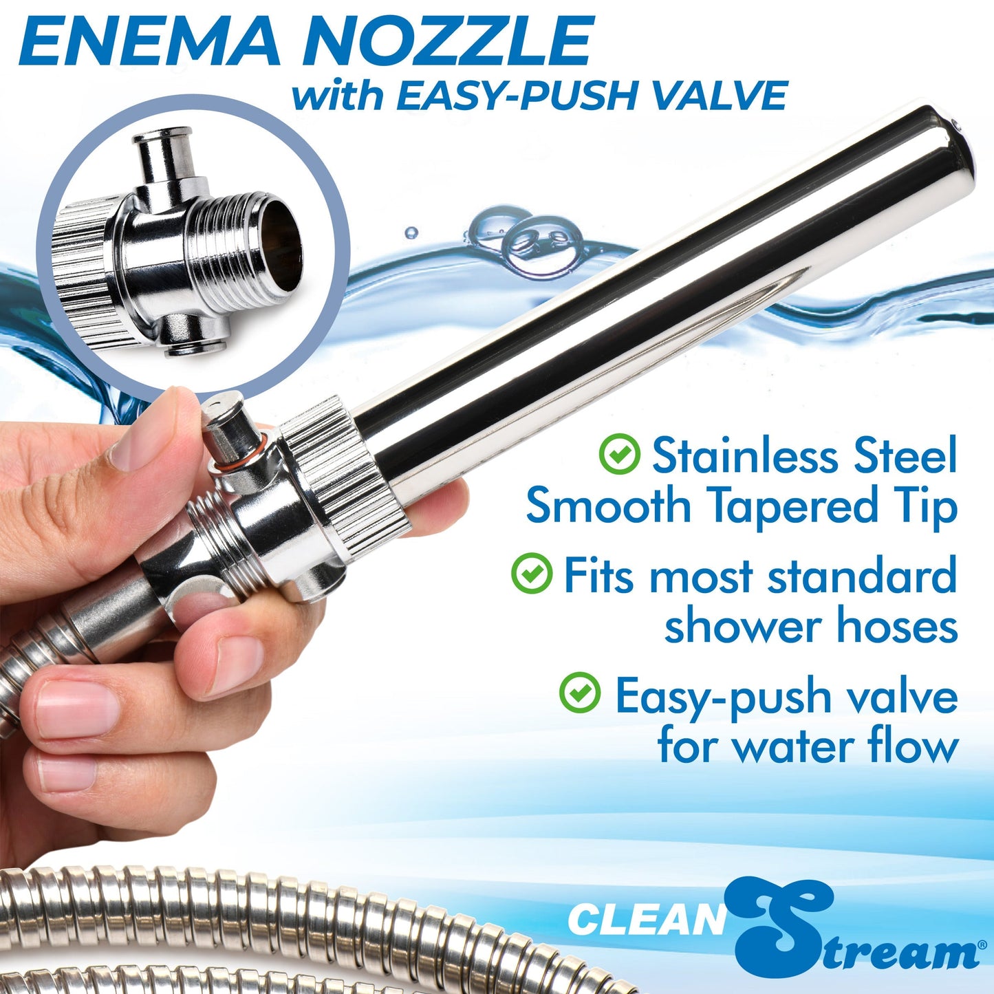 Enema Nozzle with Quick Shut Off/On Valve